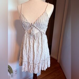 Boho Cream Backless Dress with Stripes